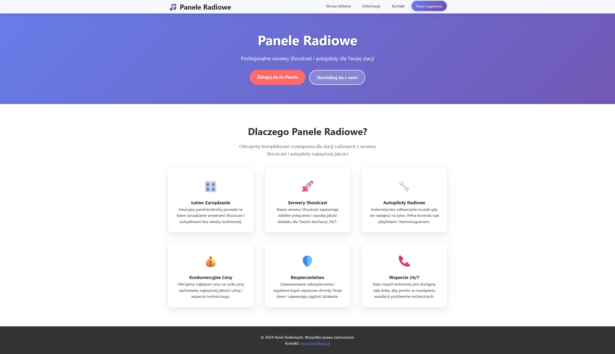 Panel radiowy z panelem admina